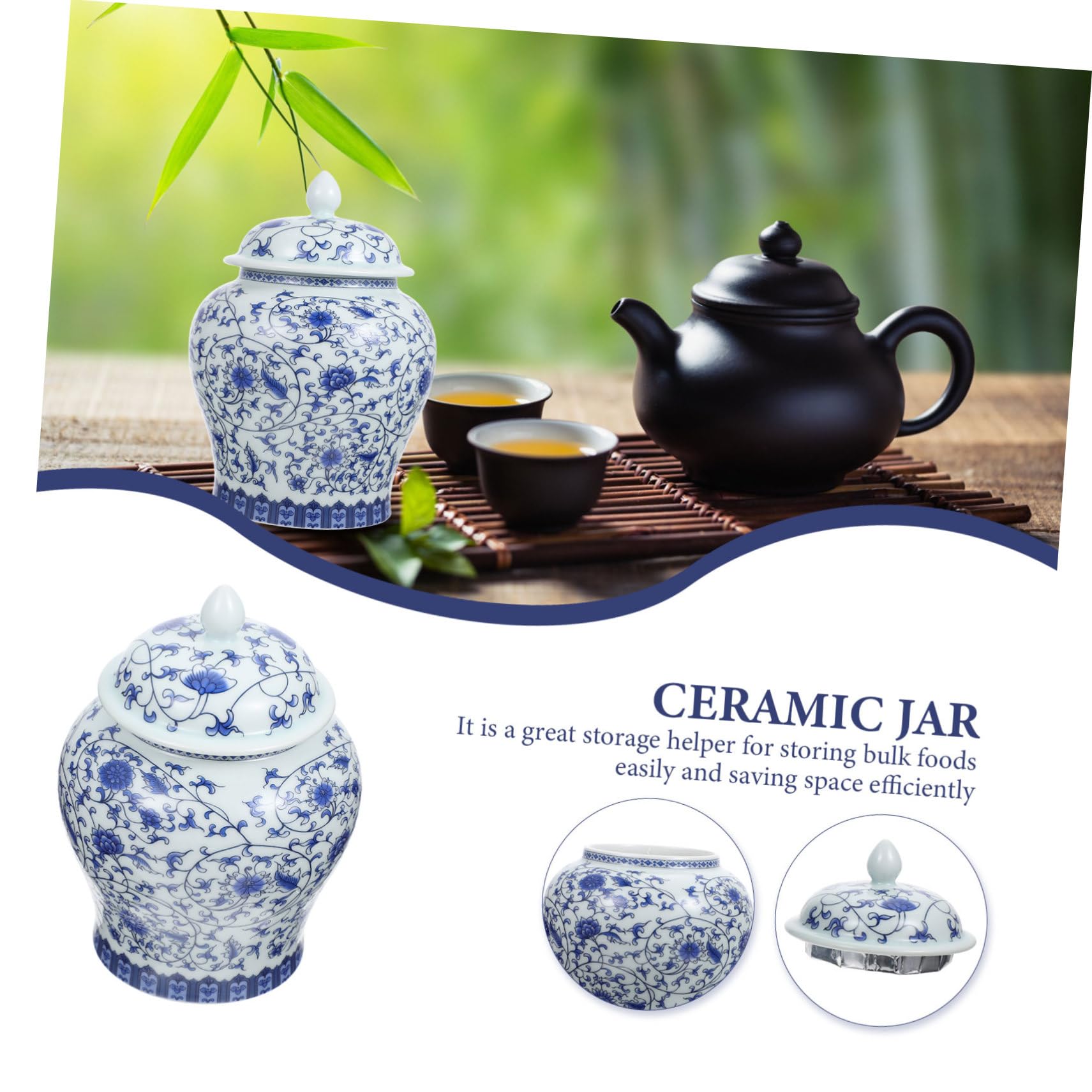 Tarro para Guardar Hojas de Té de Cerámica Azul Estilo Chino | Tapa Sellada, Diseño Retro, Pieza de Sobremesa para Almacenamiento y Ornamento