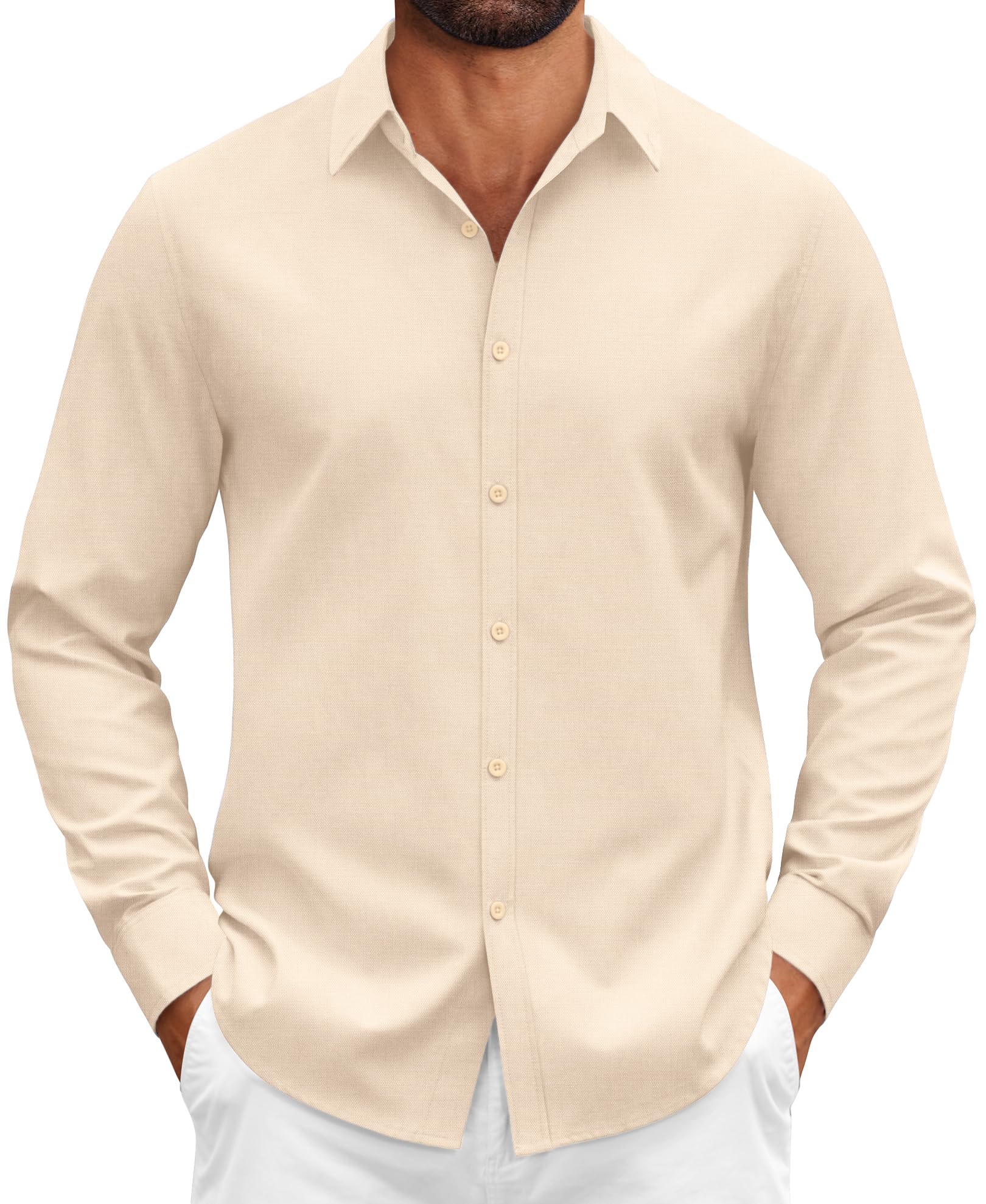 COOFANDY Camicia da Uomo in Cotone a Maniche Lunghe vestibilità Regolare Button-Down Formale Casual da Lavoro