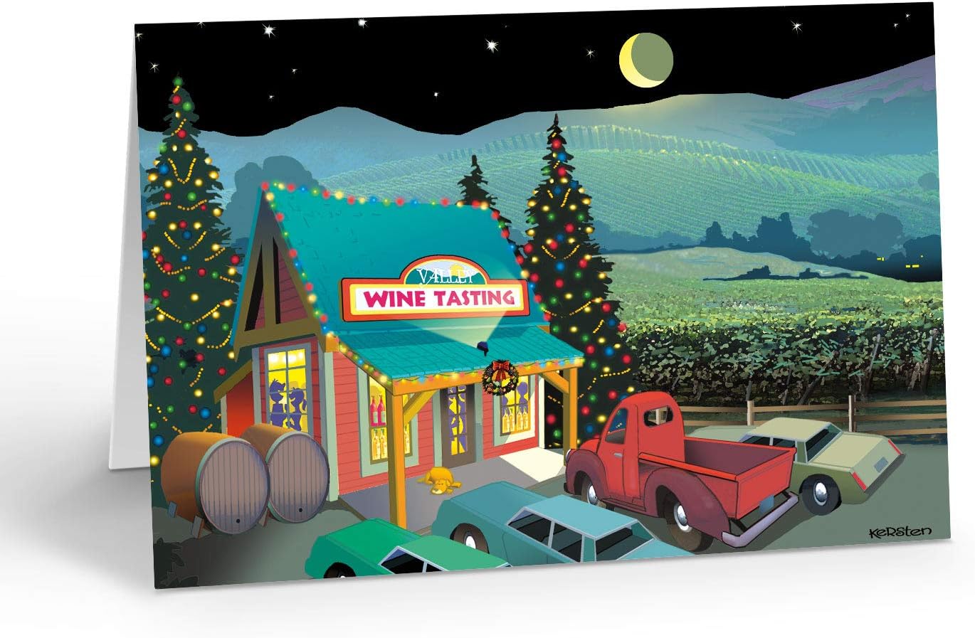 Stonehouse Collection - Holiday Wine Tasting Christmas card - 18 Cards & Envelopes - Vineyard Holiday Card