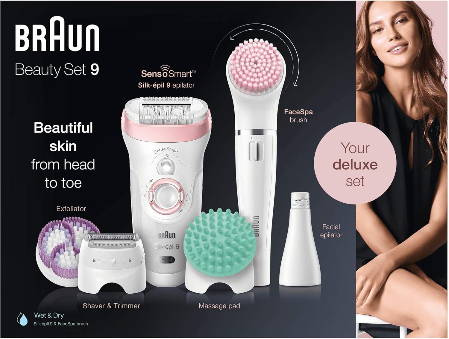 Braun Silk-épil Beauty Set 9 9-985 De Lujo 7en1 - Depiladora Mujer Inalámbrica Wet&Dry: Kit Depilación, Rasurado, Exfoliación y Limpieza Cuerpo/Rostro