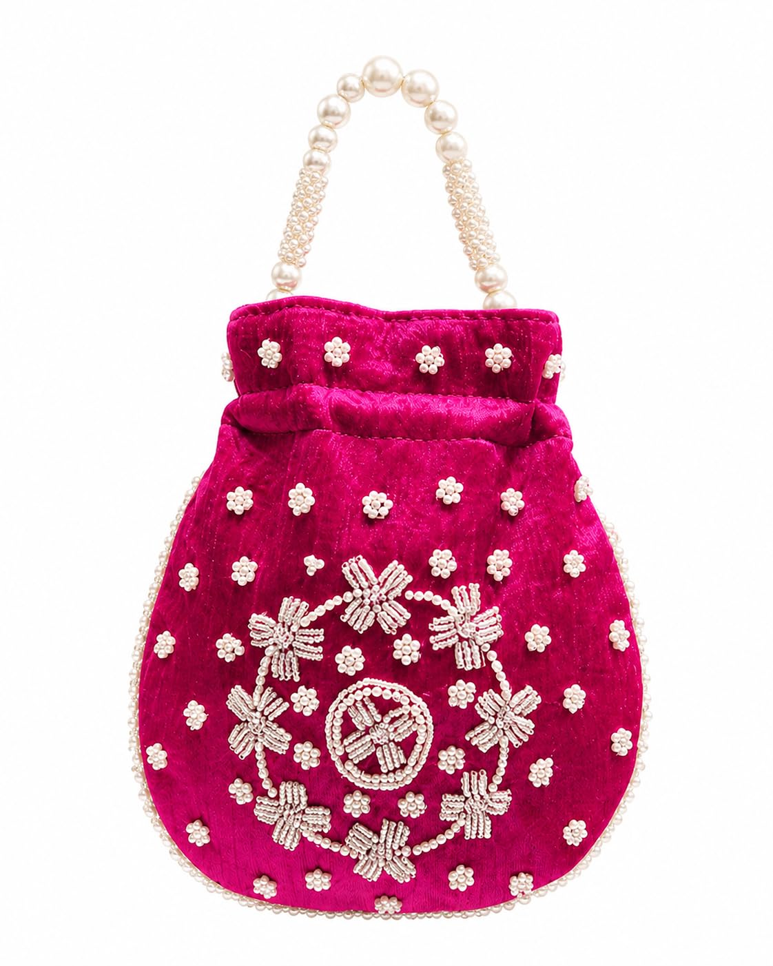 desi india Potli Bag, Rani, Pearl Beaded Handle, Floral Embroidery, Traditional Indian Ethnic Potli-picture-51