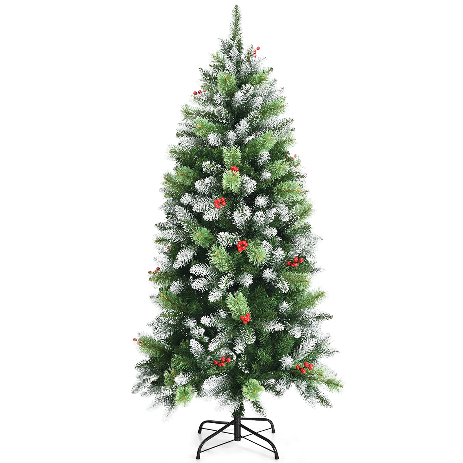 CVHfhjTG christmas tree, With Red Berries, PVC Tips & Metal Stand, Indoor Outdoor Christmas Decoration and Gift(Polyvinyl Chloride,5ft)