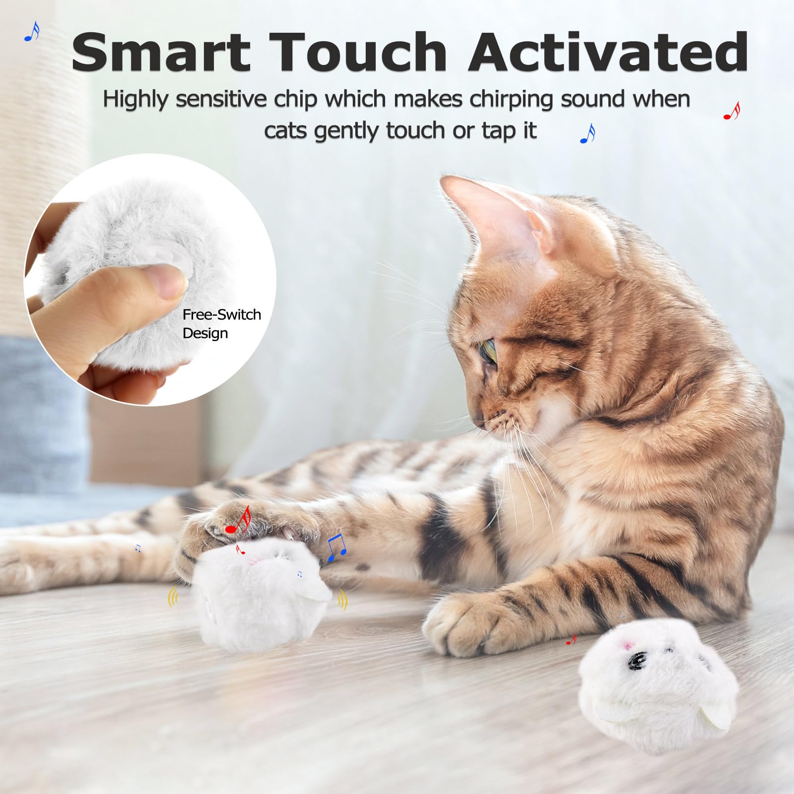 Palla Interattiva Per Gatti Con Suono, In Peluche. Emette Suoni Quando Toccata, Compatibile Con Erba Gatta (non Inclusa). Gioco Per Interni, Anti-noia.