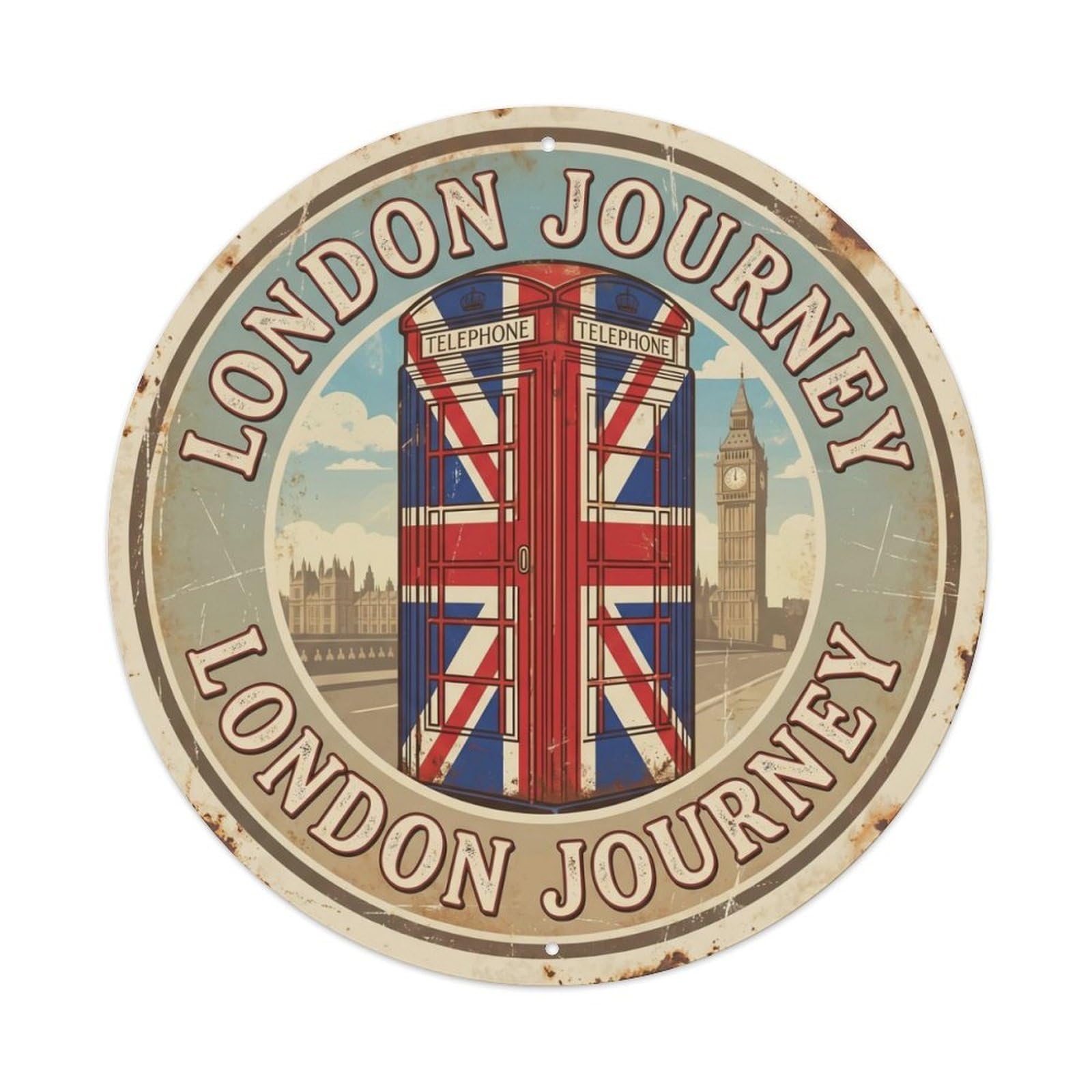 Fqcyn Style Vintage Travel British Telephone Flag Metal Tin Sign