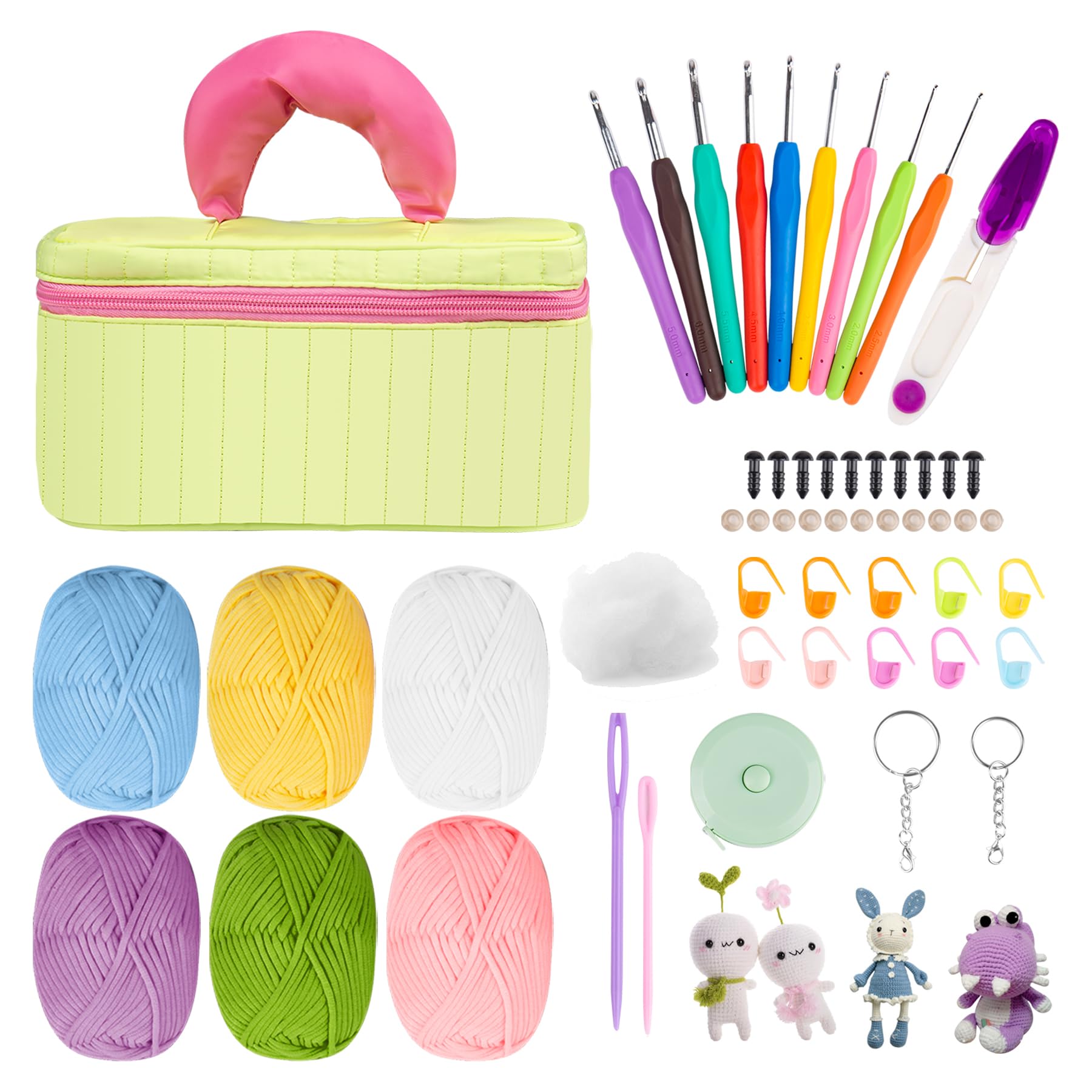 Renyiz Crochet Kits for Beginners Adults Chunky Yarn for Crochet 6 x 50g Thick Yarns with Crochet Hooks Sets Eyes Stuffing Storage Bag,Crochet Animal Kit Craft Kits for Adults (red-6)