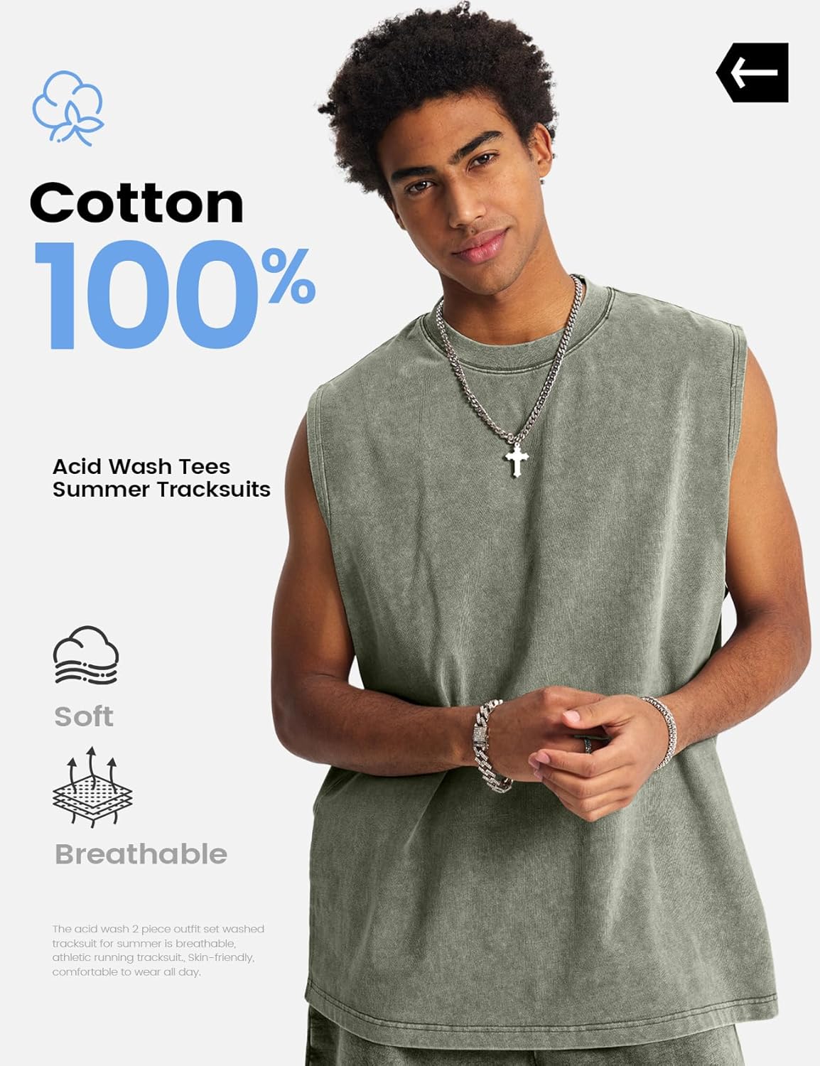 Arssm Mens 2 Piece Outfits Acid Wash Sleeveless Shirts and Shorts Summer Cotton Gym Tracksuits - Image 2