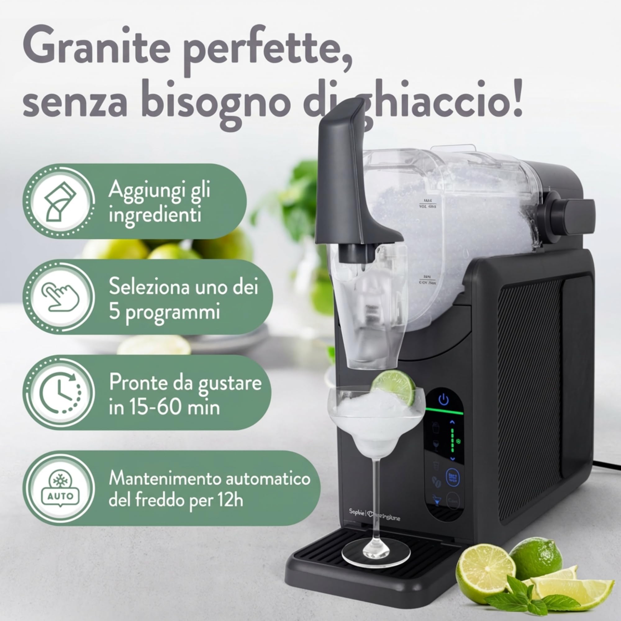 Springlane - Macchina per slush da 2 litri, con ricettario, macchina per slushie, cocktail, frappé, frappé, frappè, frappé o slush, consistenza regolabile e autopulente – antracite
