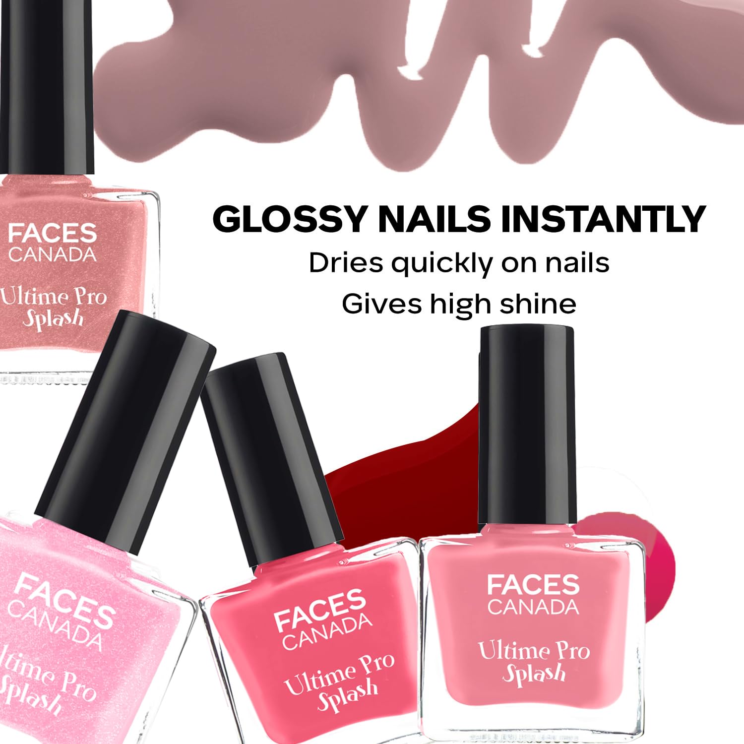 FACES CANADA Ultime Pro Splash Mini Nail Enamel Combo Kit - Pink Pop | Pack of 4 (5ml x 4) | Glossy Nail Polish Set | Quick Drying | High Shine | Chip Resistant | Long Lasting (20 ml) 1