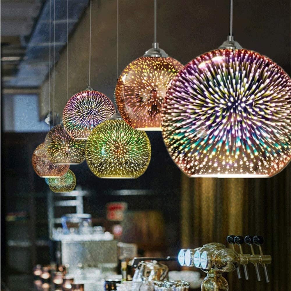 Lampadario A Sospensione 3D Effetto Fuochi D'Artificio In Vetro Colorato - Moderno, E27, 22x32 Cm Per Sala Da Pranzo E Bar - 3