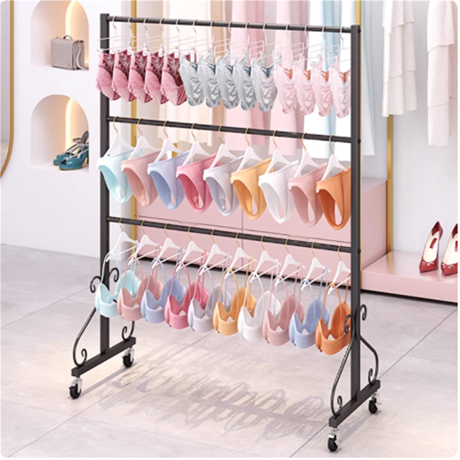 Présentoir mobile à lingerie et soutiens-gorge avec roulettes antidérapant