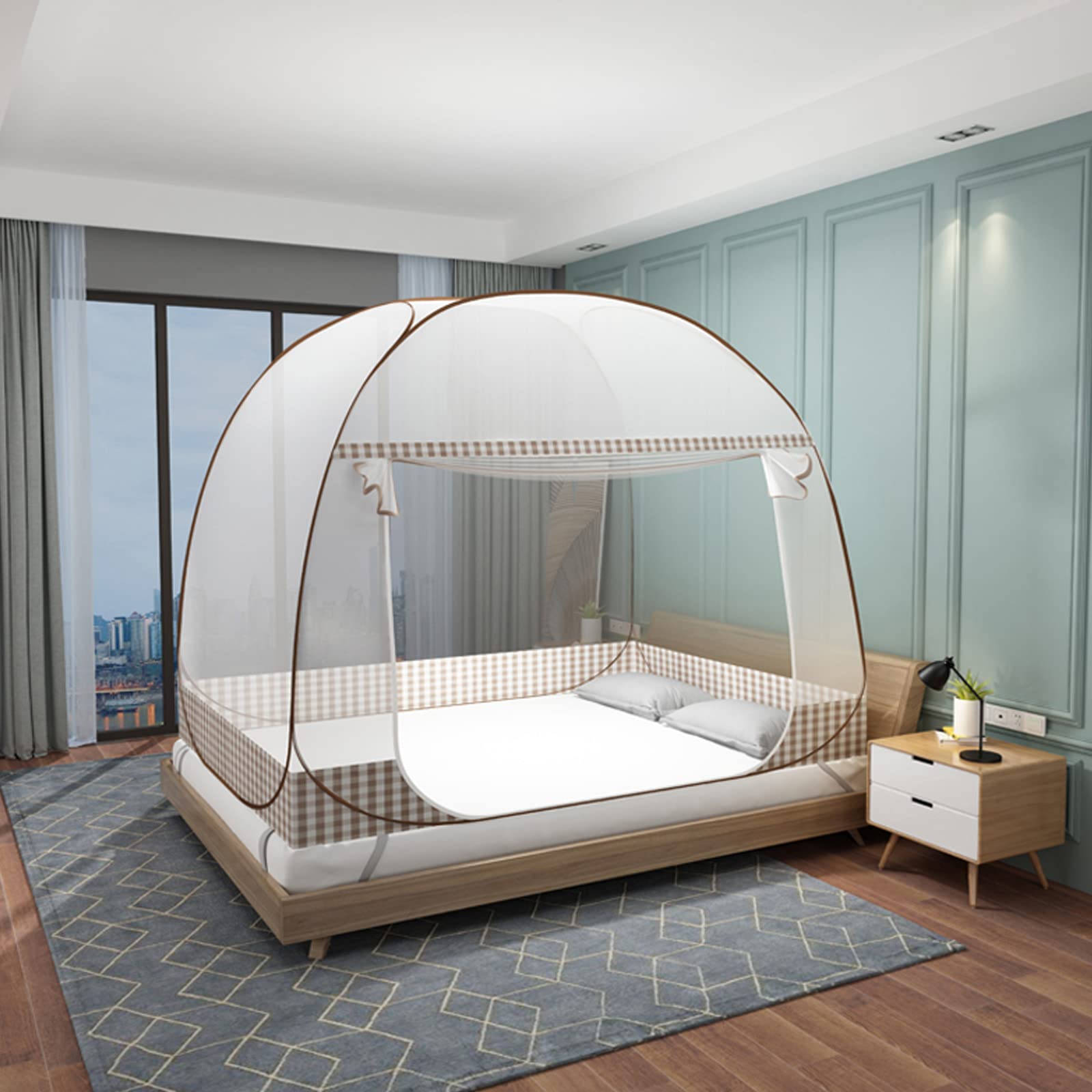 Mosquitera plegable desplegable, diseño de yurta portátil con parte inferior para viajes, camping, uso en interiores y exteriores, mosquiteras ligeras de viaje