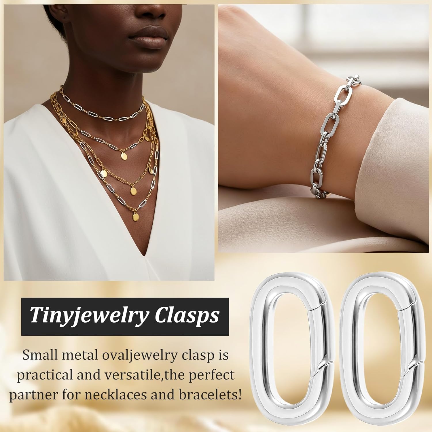 4 Pcs Gold Clasp for Necklace, Necklace Shortener Clasp Gold Jump Rings, Clasps Rings Connector Carabiner for Bracelet Anklet Jewelry Making(Silver) - Image 3