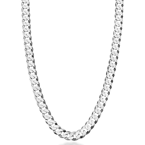Miabella Solid 925 Sterling Silver Italian 7mm Diamond Cut Cuban Link Curb Chain Necklace for Men Women