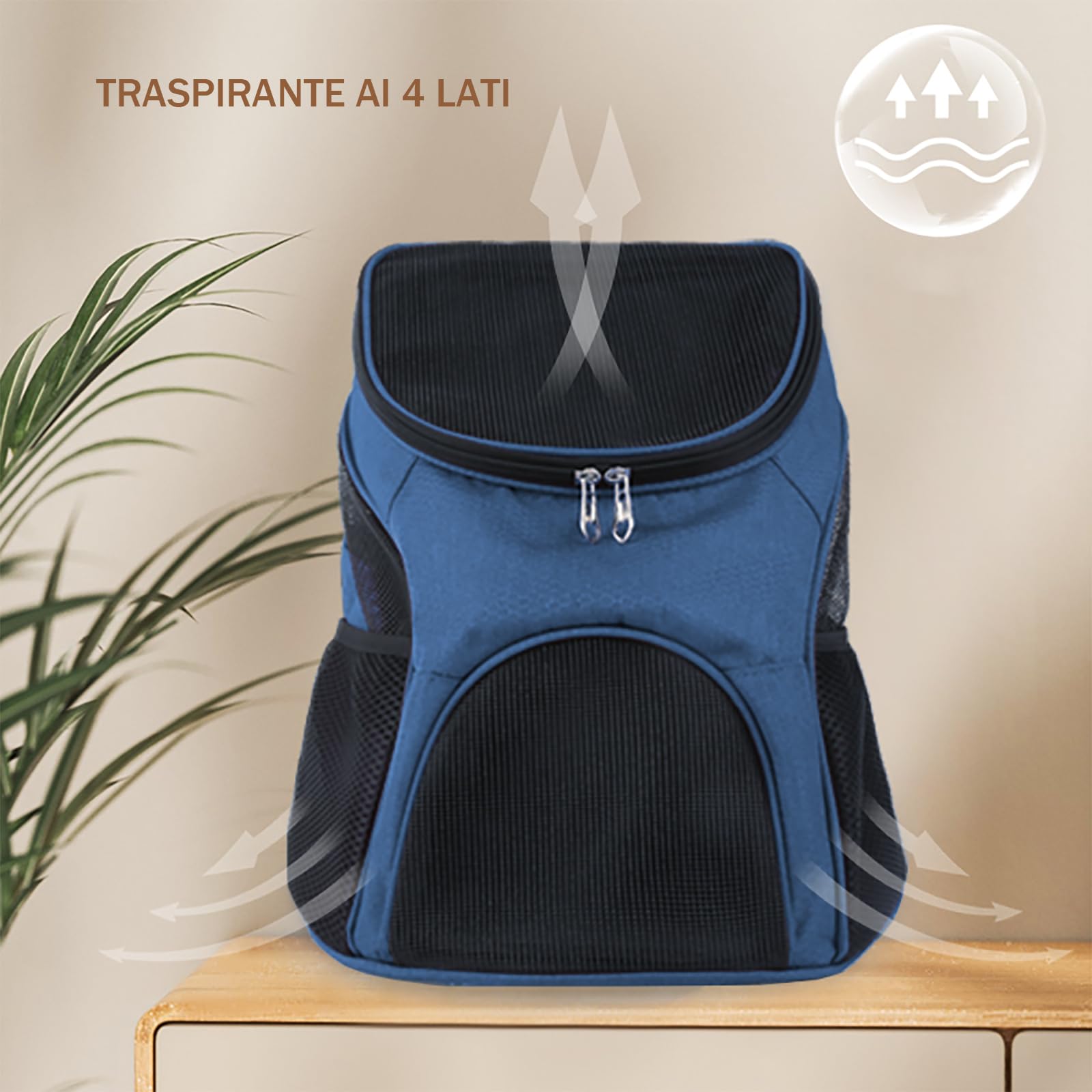 Zaino Trasportino Gatto Borsa Trasporto Cane Pieghevole per Cani con Cinturino di Sicurezza Interno Borsa Portatile Porta Animali Traspirante Cuccioli Gatti KM16 (Blu)