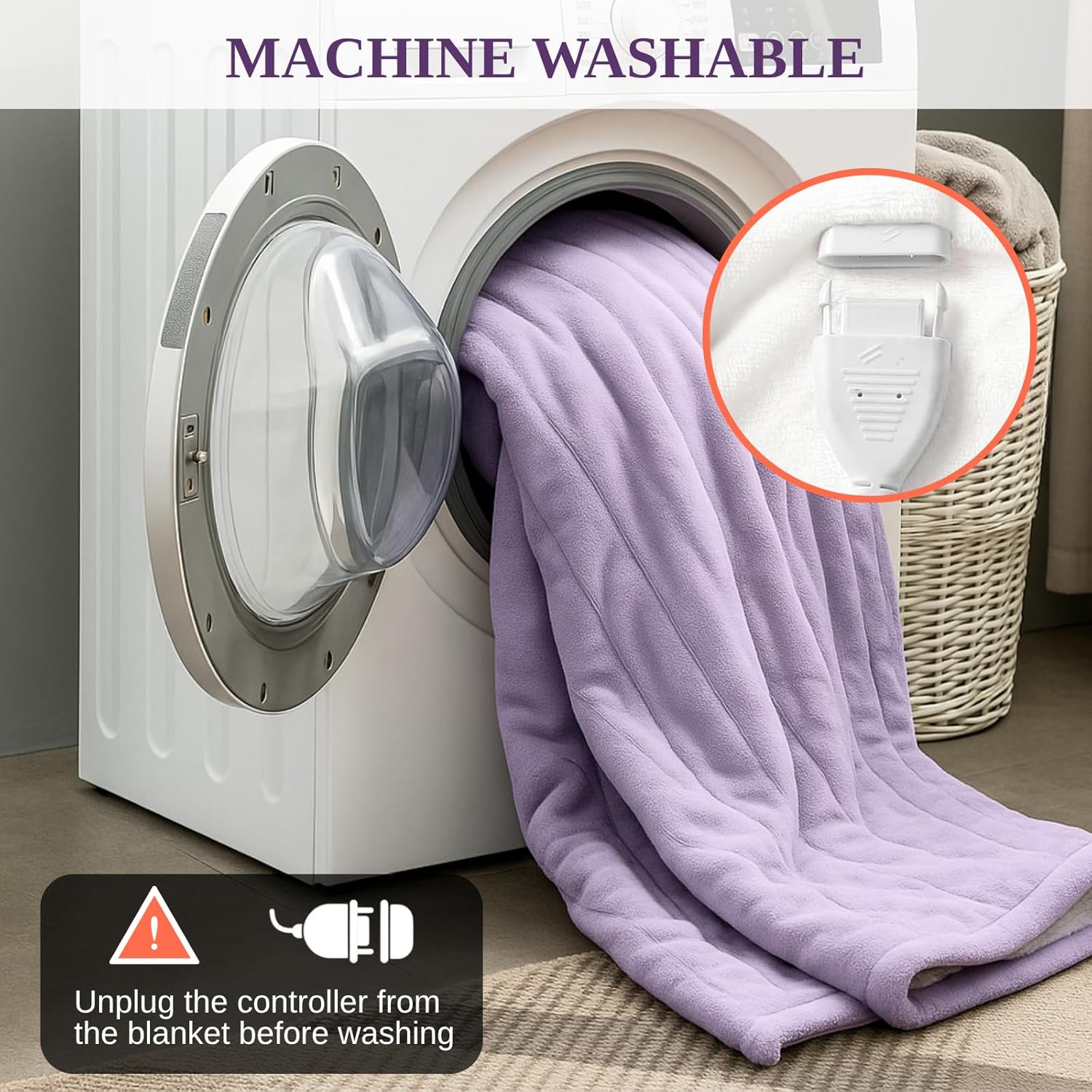 Electric Heated Blanket Sherpa Twin Size 62"x84" Purple Machine Washable 6 Heat Settings 10 Hours Auto Off Overheat Protection for Home Office Use - Image 7