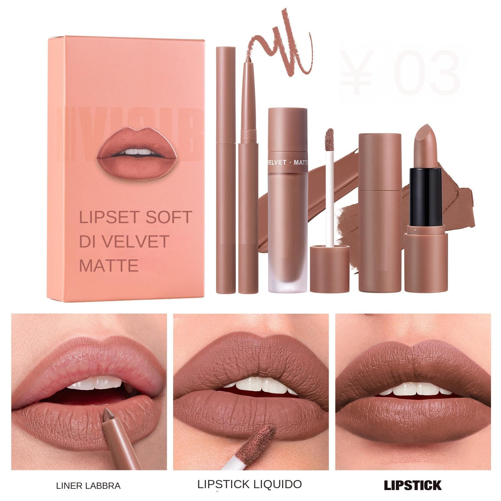 Lip Lipstick, zestaw błyszczyków do ust, długie, trwałe wkładki do ust, zestaw kolorowych wkładek, aksamitny zestaw do ust, naturalny makijaż, 3 x zestaw wkładek do ust, nawilżający błyszczyk, kremowy