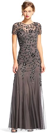 Adrianna Papell Womens Floral Beaded Godet Gown