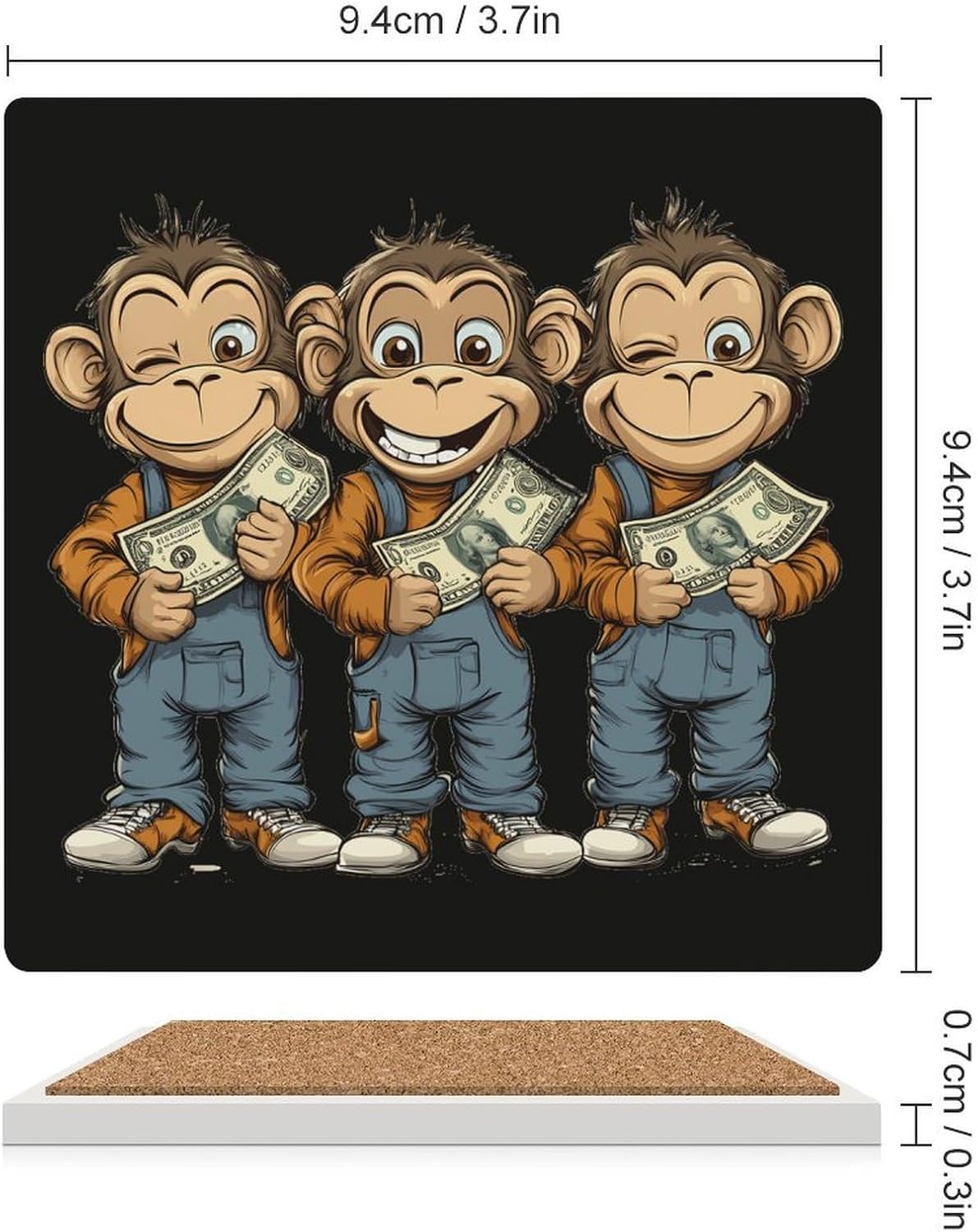 Funny Monkey Gorilla Bills Ceramic Coasters Square Drinks Coaster Coffee Table Decor Table Coaster for Home Bar