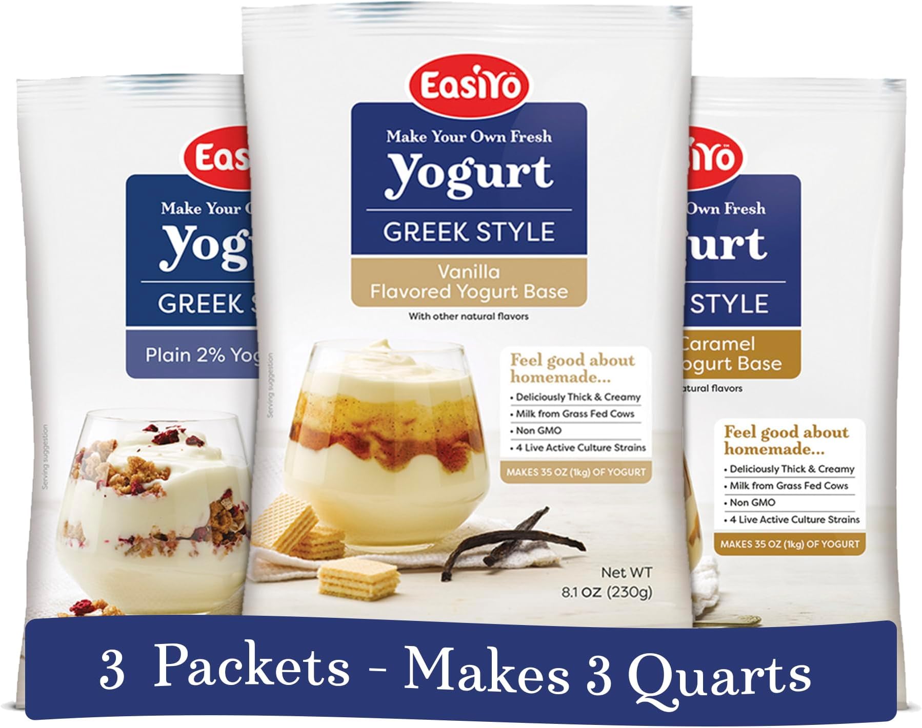 EasiYo Greek Style Yogurt Base โ Classic Variety (3-pack, 21 Servings) with Live Cultures | Easy & Fresh Homemade Yogurt | Use with EasiYo Maker | New Zealand Milk from Grass Fed Cows