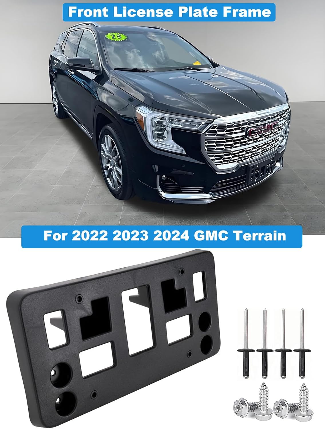 FASTCHE Front Bumper License Tag Plate Frame Bracket Holder Compatible with 2022 2023 2024 GMC Terrain Replace # GM1068248 84406676