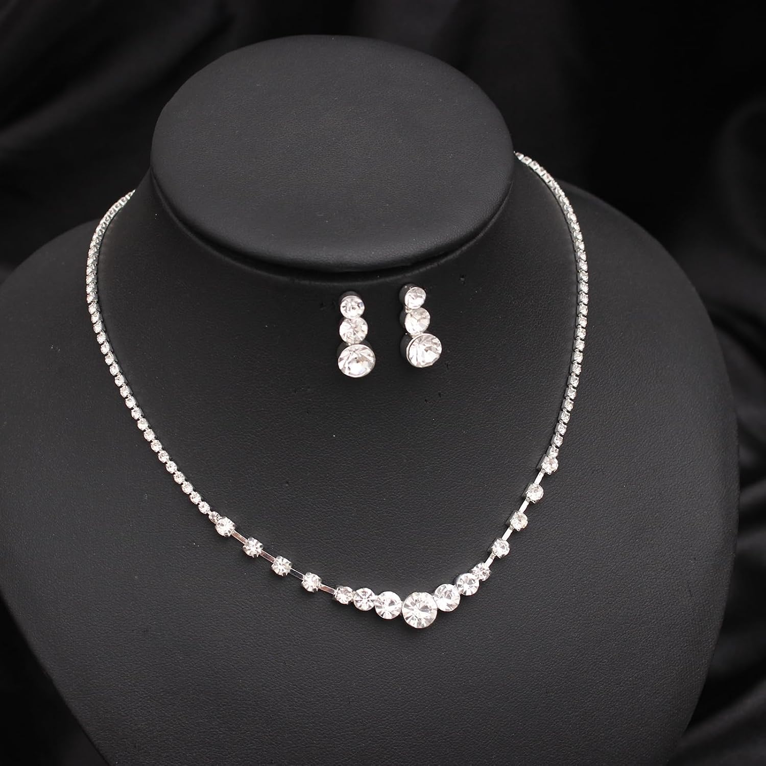 Silver Plated Elegant Necklace Earrings Bride Bridesmaid Jewelry Sets for Wedding Prom Crystal Jewelry Set for Women Costume Accessories