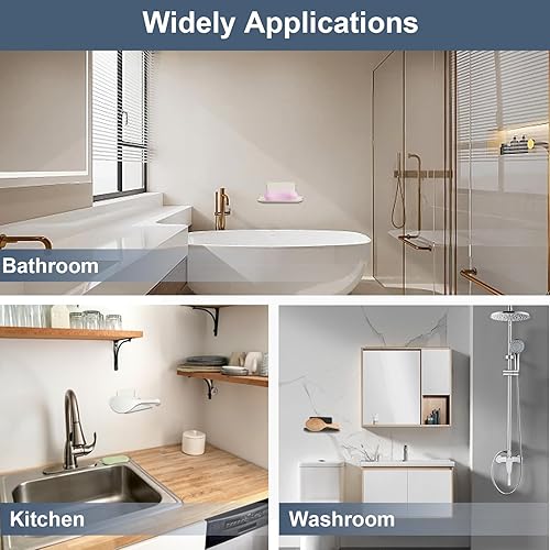 Miniatura 4 de Paquete de 2 soportes para jabón de ducha, agujeros de acero inoxidable o jaboneras autoadhesivas, protector de jabón de barra con fregadero de