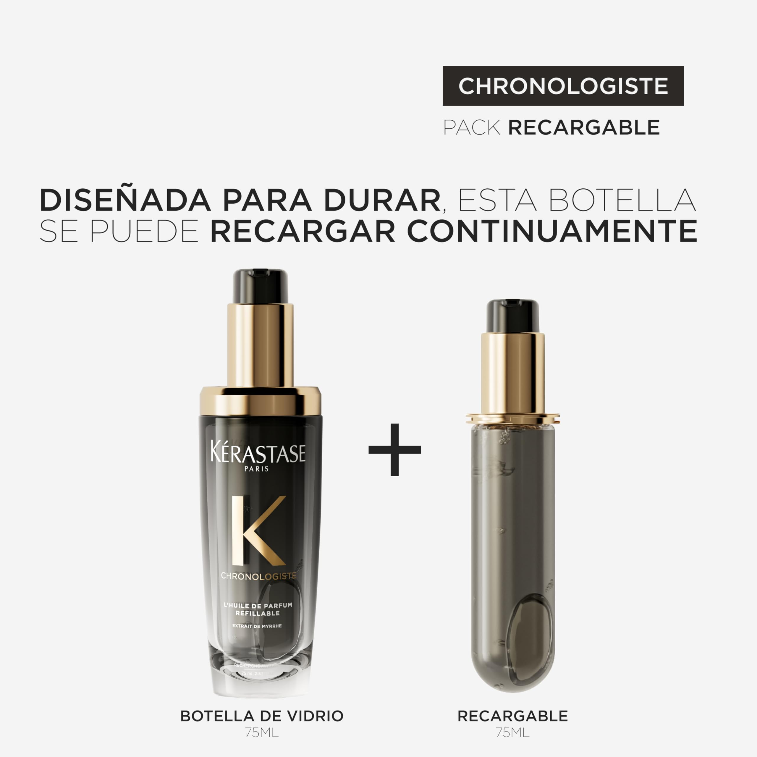 Kérastase Chronologiste, Aceite Perfumado Sin Aclarado, Aporta Nutrición, Brillo y Aroma Capilar, Con Notas de Rosa de Té y Peonía, Para Todo Tipo de Cabello, Huile de Parfum, Aceite Recargable, 75 ml
