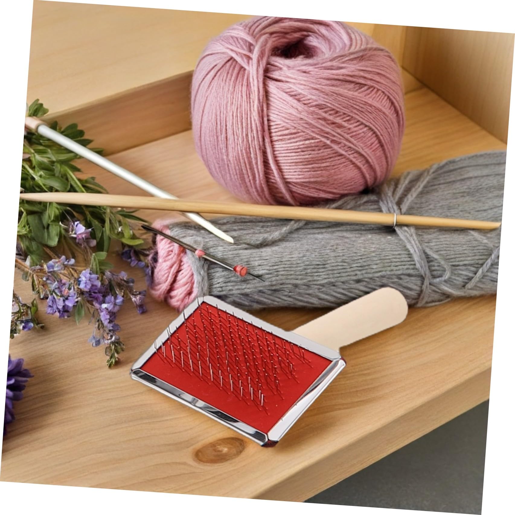 Hemobllo Kit de Fabrication de Carde en Bois Aiguille et Accessoires en Métal pour Laine pour Projets DIY de Crochet et Tricot