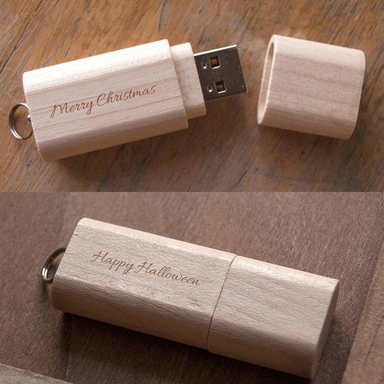Niestandardowa drewniana pamięć USB 32 GB, 10 sztuk, naturalne drewniane konfigurowalne pendrive'y z brelokiem, grawerowanie logo w zestawie, spersonalizowane drewniane patyczki pamięci do brandingu