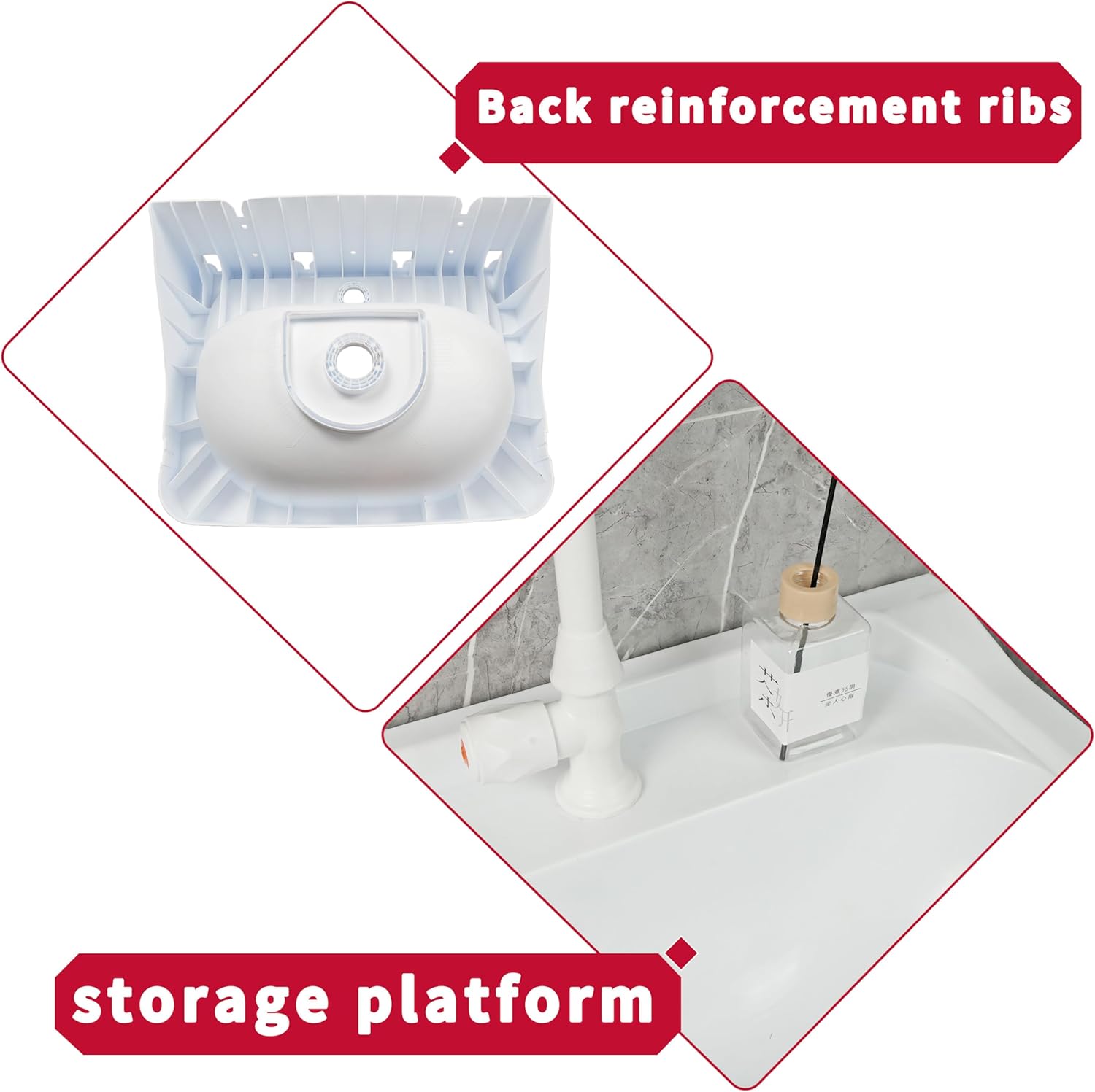Plastic Pedestal Sink small Bathroom Pedistal Sinks Set 19.6"x15.3"x31.5"H No-Drill Installation Self-Adhesive Wash basin with Faucet Hole for Lavatory Room Column Wash Basin Rv Sink for Home Garage