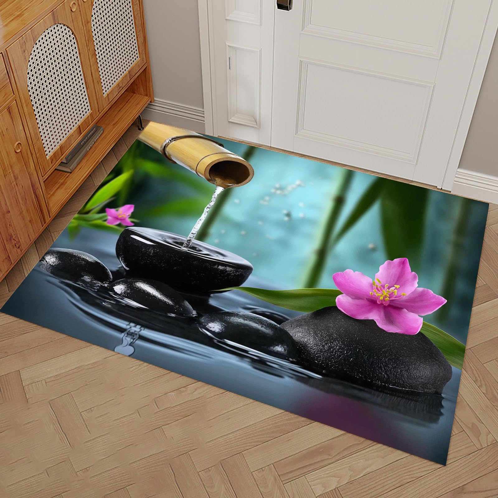 Paillasson interieur 50x80cm entree tapis absorbant et lavable en machine couleur sarcelle
