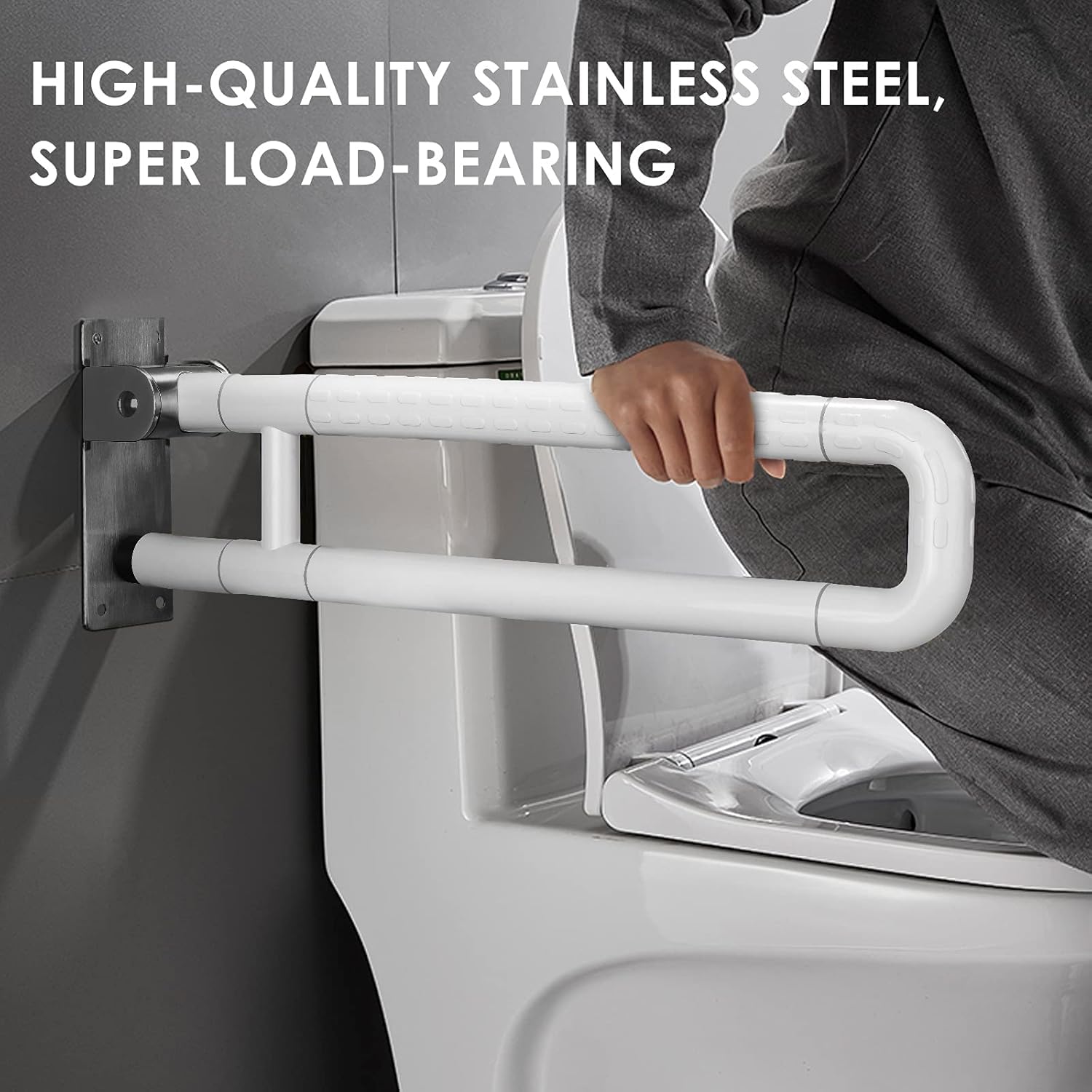 60cm Haltegriffe für Senioren, Behinderten wc Haltegriff, Wandstützgriff Klappbar wc Aufstehhilfe für Senioren 300~350 Kg,Rutschfest für Badezimmer Und Toilette (white, 60cm)