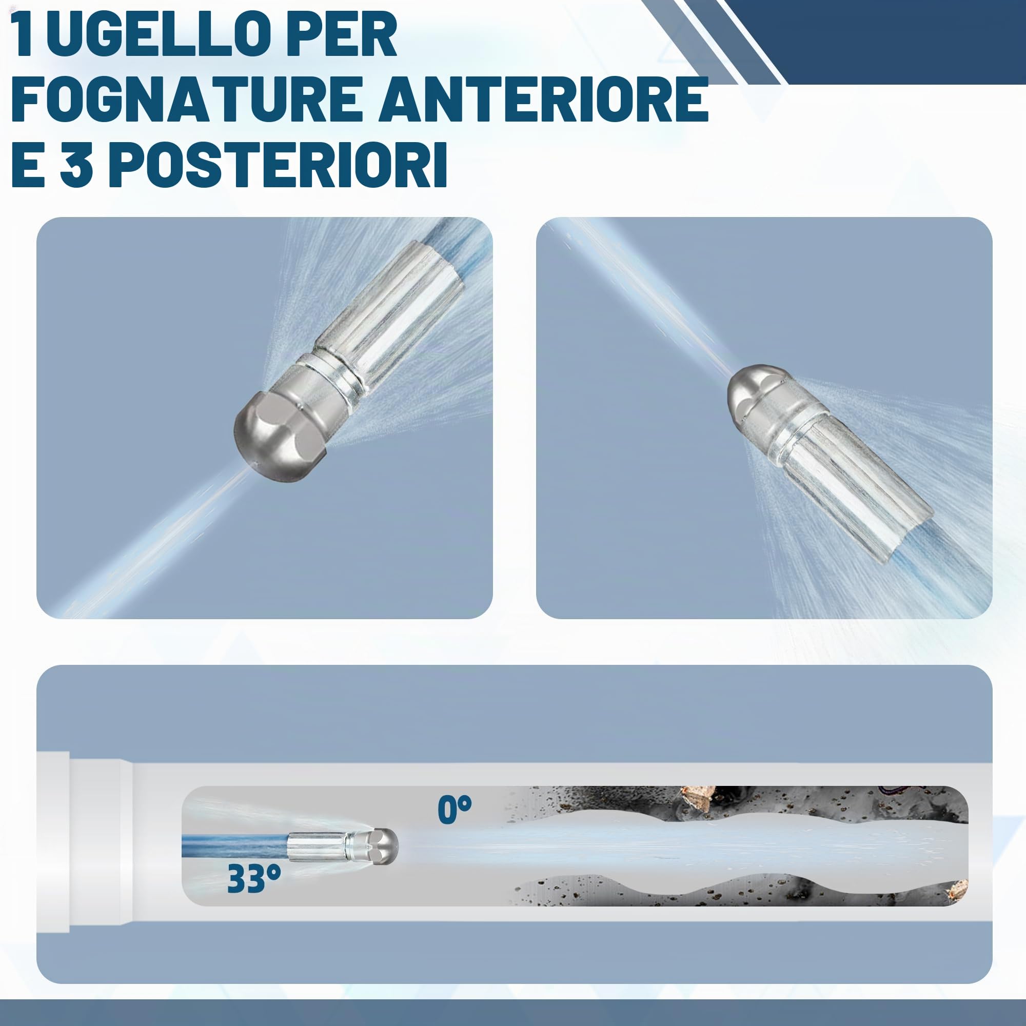 OHAYORI 15M Tubo di Sonda Sturatubi per Karcher K2-K7, Flessibile Fresa per Scarichi con Ugello G1/8" Rotante & Ugello a Getto, 180 Bar Accessorio Compatibile con Idropulitrice Pistola M22