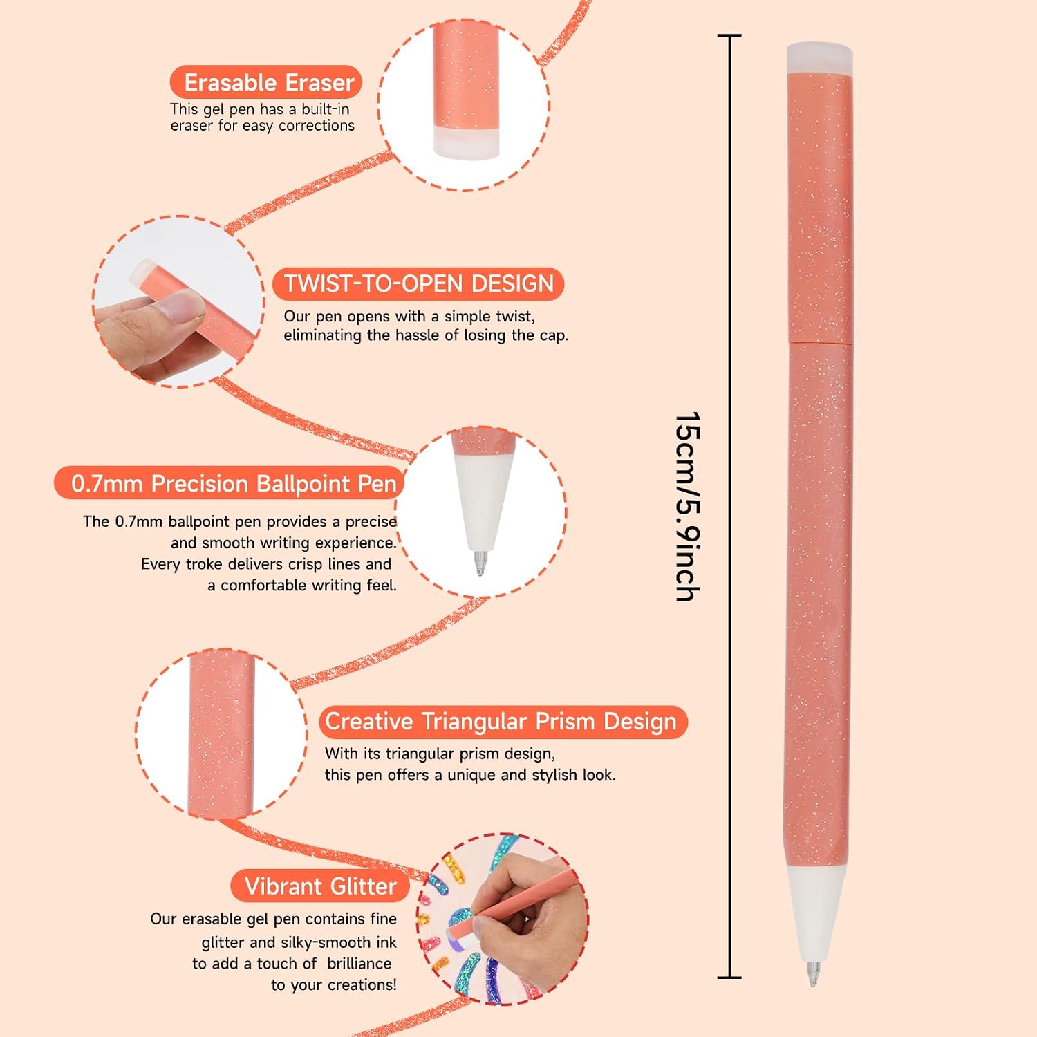 12 Colors Erasable Glitter Gel Pen 0.7mm Smooth Rollerball Pen Tip | Erasable Glitter Pen Remove Without Leaving a Trace,Vibrant Glitter Gel Pen for Adult Coloring, Journaling & Art Crafts