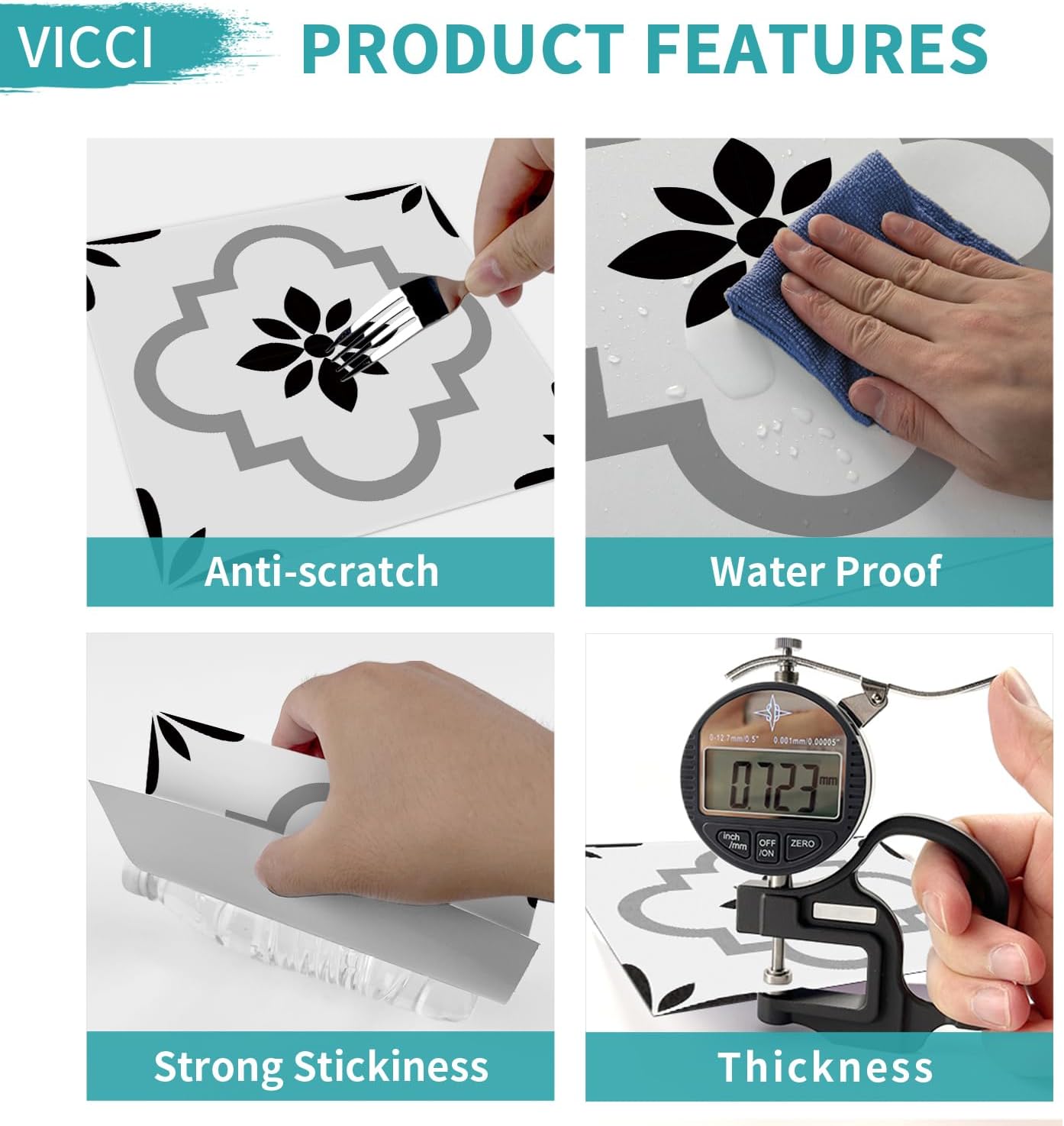 24pcs Floor Tile Stickers Peel and Stick Backsplash Wall Tiles Decals Self-Adhesive Subway Sticker for Kitchen Bedroom Bathroom Fireplace Laundry Decoration 7.87*7.87,Black & White