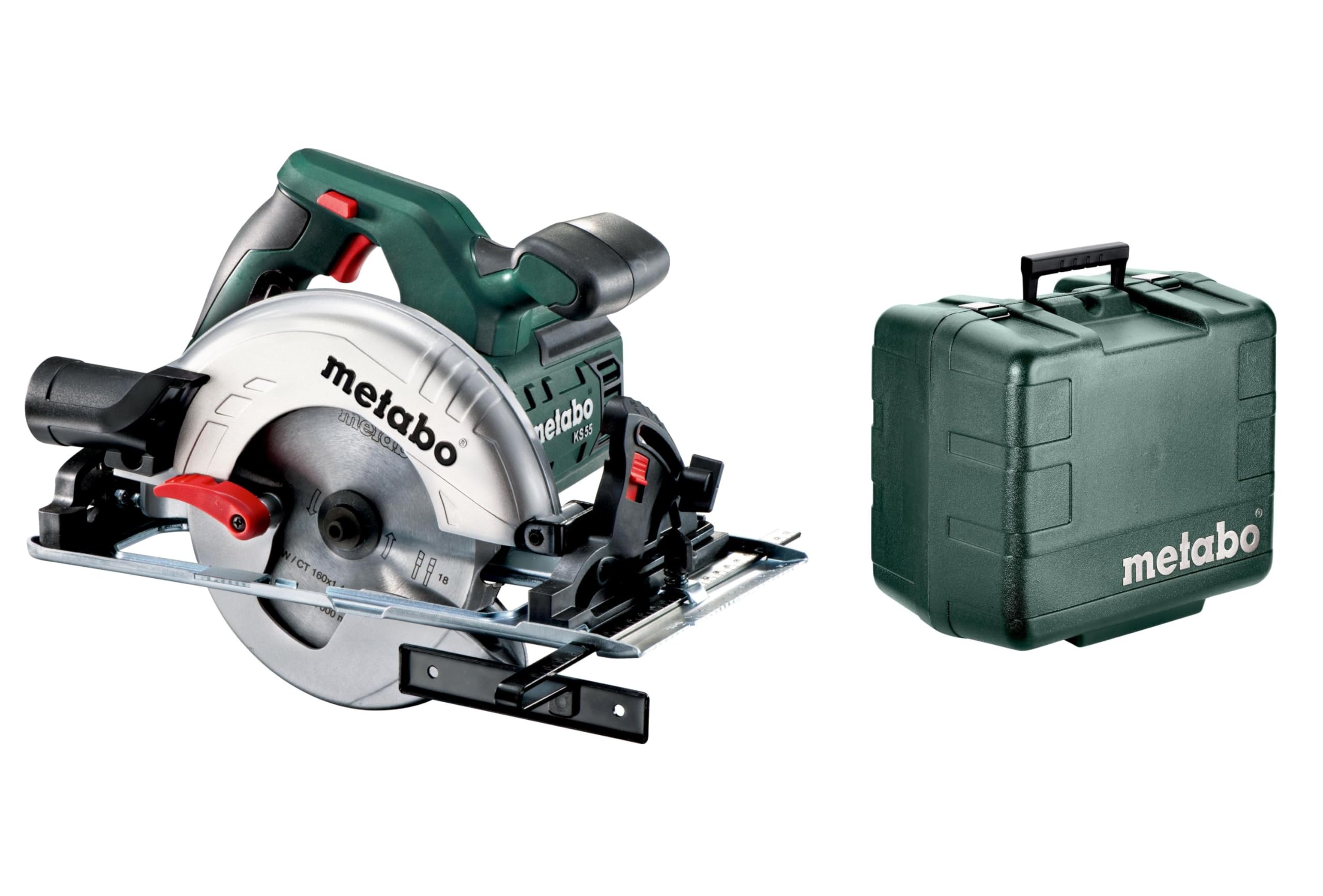 Metabo Ręczna pilarka tarczowa KS 55 (600855500) walizka z tworzywa sztucznego, znamionowa moc pobierania: 1200 W, moc wyjściowa: 670 W, maks. głębokość cięcia przy 90°: 55 mm