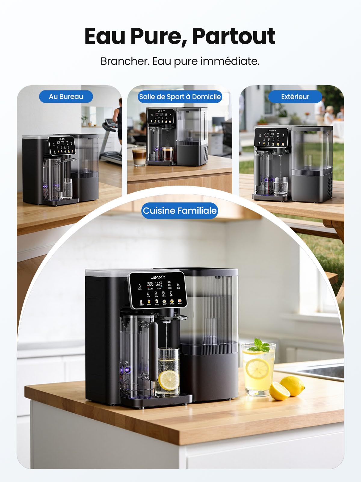 Jimmy R9 Pro Système de Filtration d'Eau à Osmose Inverse de Comptoir, Fontaine à Eau avec Chauffage et Refroidissement, 7 Étapes de Filtration UV, Eau Chaude Instantanée, Affichage Intelligent TDS