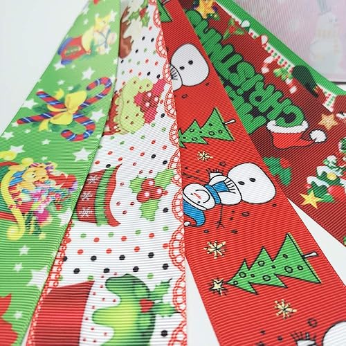 Miniatura 7 de Mezcla de 20 yardas de cinta de grogrén para decoración de fiesta, lazo para el pelo, diseño de flores (mezcla, 0.984 in)