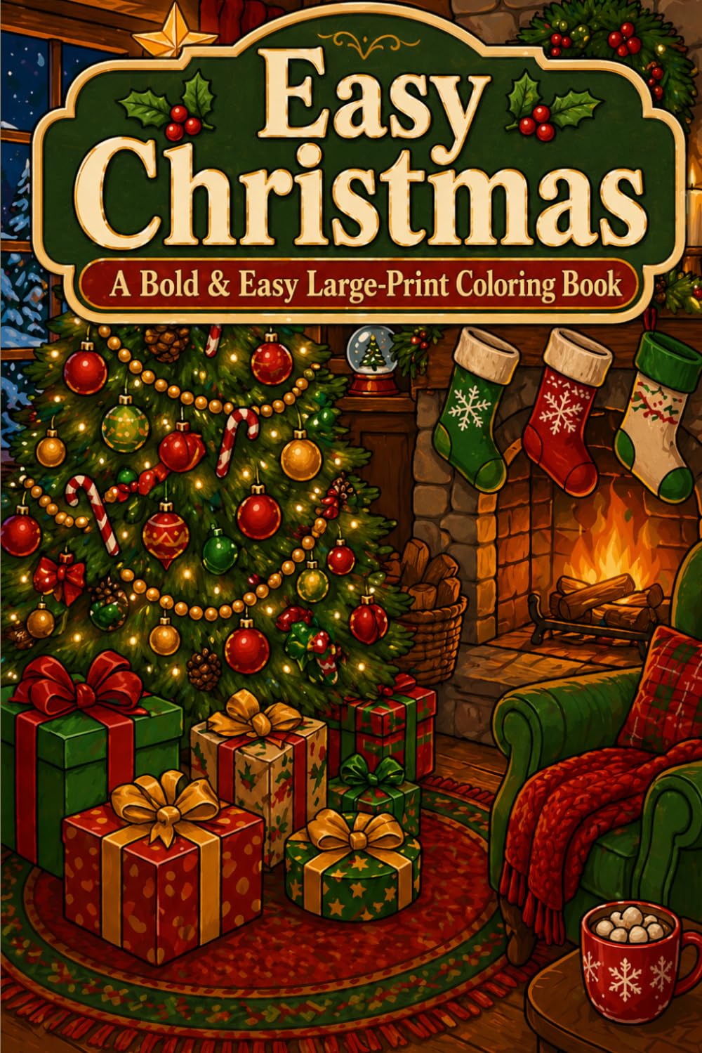 Easy Christmas: A Bold and Easy Large Print Coloring Book of Cozy Christmas Scenes for Seniors and Beginners
