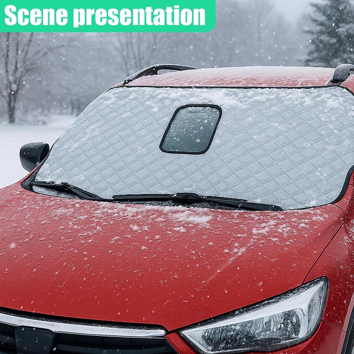 Car Windshield Cover for Ice and Snow, 72.83"×38.58" Weatherproof Car Window Protector with Elastic Straps, Universal Automotive Frost Guard Accessories for Cars/SUVs/Trucks (Silver)