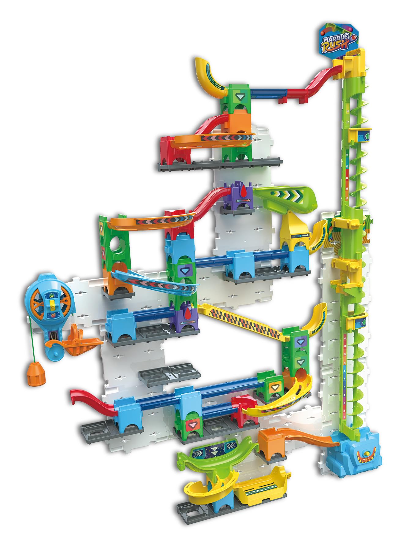 VTech Marble Rush Free Fall Vertical Set, Construction Set for Kids 93 Building Pieces & 10 Marbles, Interactive Building Toy