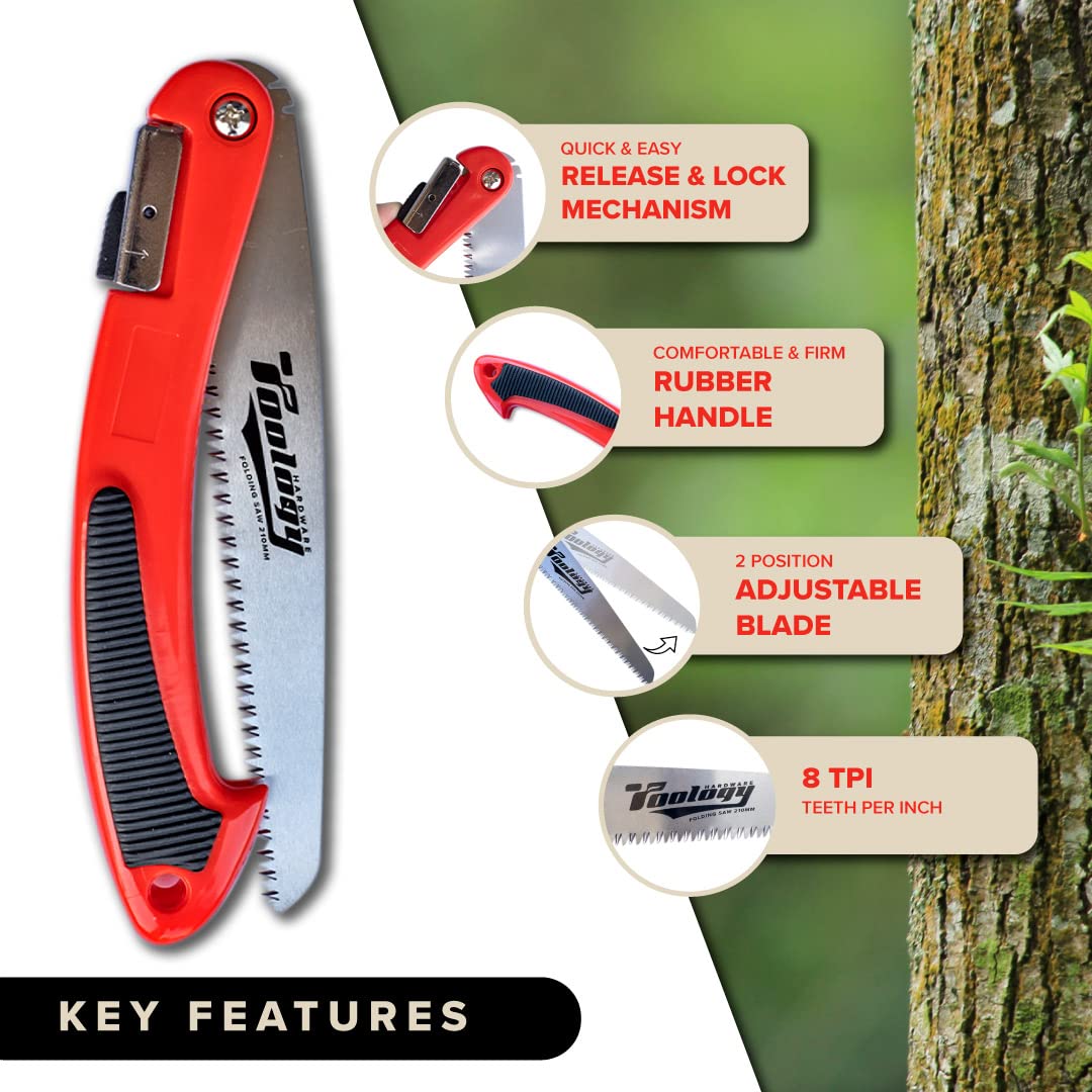 Hardware - Sierra plegable para árbol de 8 pulgadas, sierra de poda manual para jardinería como sierra de hueso para caza, sierra de supervivencia para camping, madera o cortador de árboles,