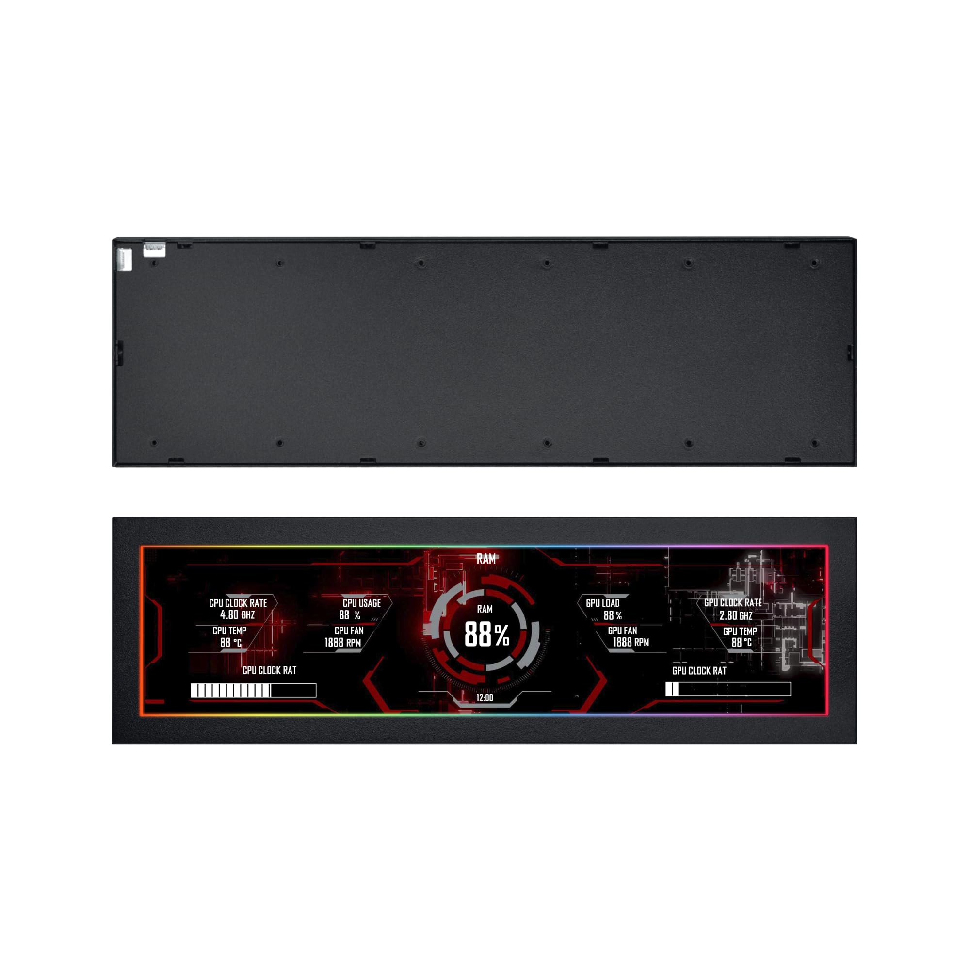 Lian Li 8,8" Universal Screen Schwarz – USB Hardware-Monitor mit 1920×480 Auflösung, 500 nits Helligkeit, flexiblen Montagemöglichkeiten und ARGB-Randbeleuchtung