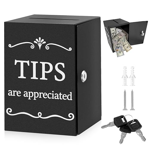Metal Tip Jar with Slot and Lock, Safe Tip Box