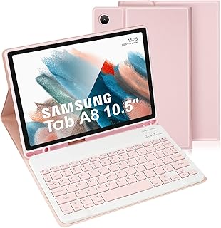 LAMA Samsung Galaxy Tab A8 Keyboard Case with Built-in S Pen Holder for Samsung Tab A8 10.5in 2021 (SM-X200/X205/X207) UK Layout, Slim Smart Galaxy Tab A8 Tablet Cover&Detachable Keyboard, Pink