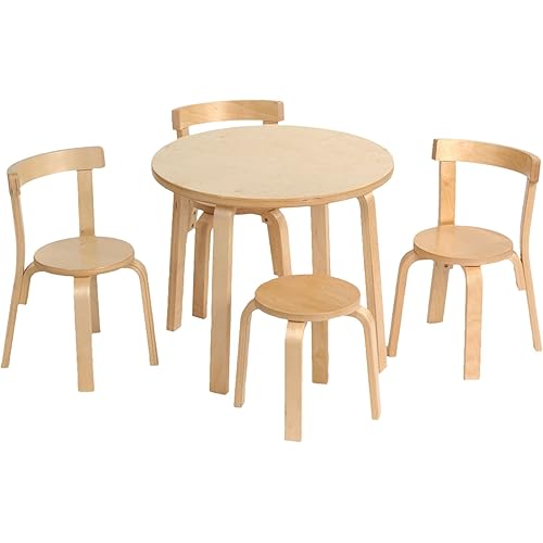 Kids Table and Chair Set - Play with Me Toddler Table with 3 Chairs and Adult Stool for Arts & Activities- Playroom Furniture, Dining Table for Homes, Daycares, Classrooms- 100% Wood (Natural)