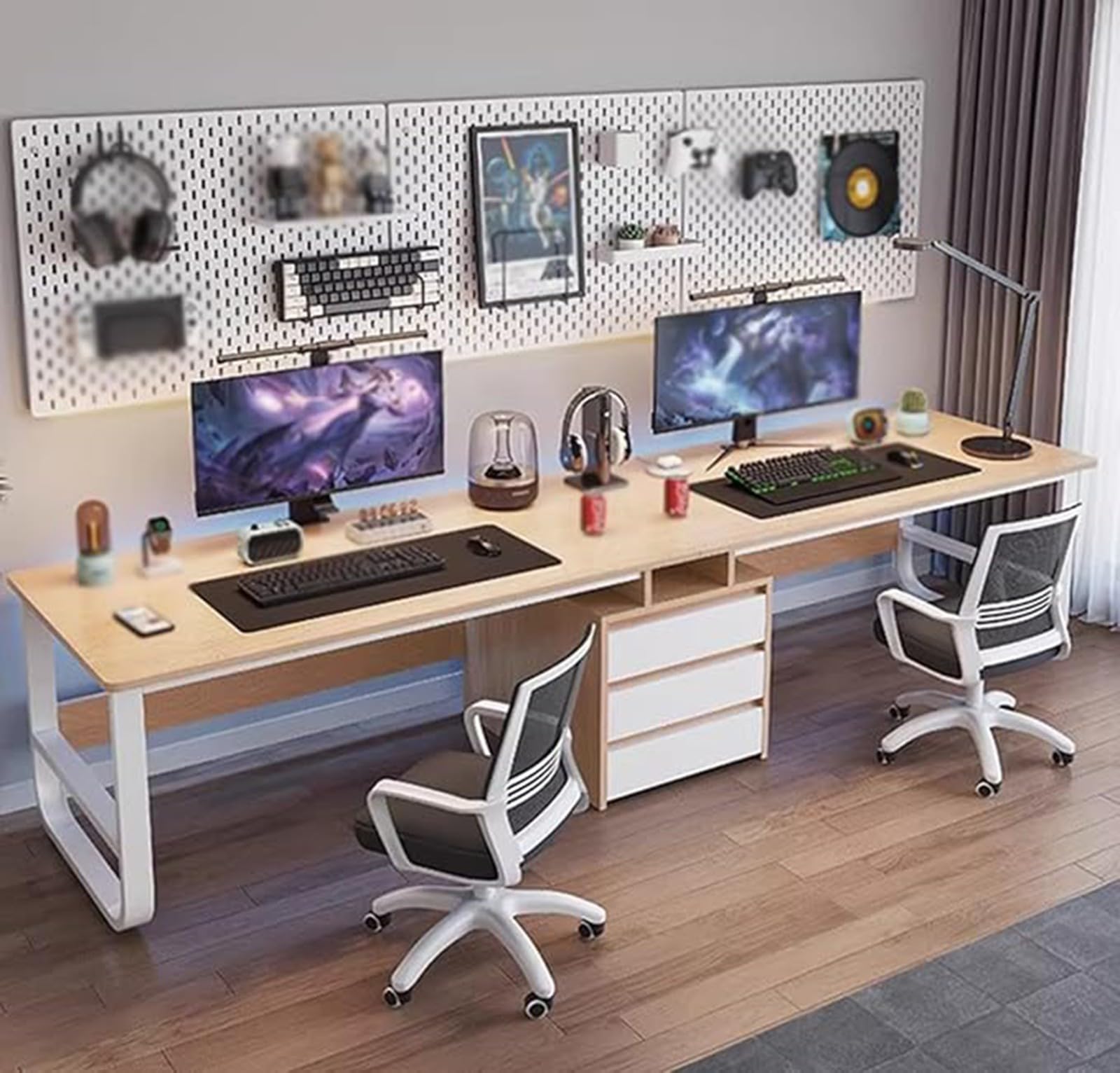 Scrivania Per Computer Per Due Persone Scrivania Da Gioco Per 2 Persone 200-240Cm Scrivania Doppia Postazione Con 3 Cassetti Per Soggiorno Ufficio A,200CM