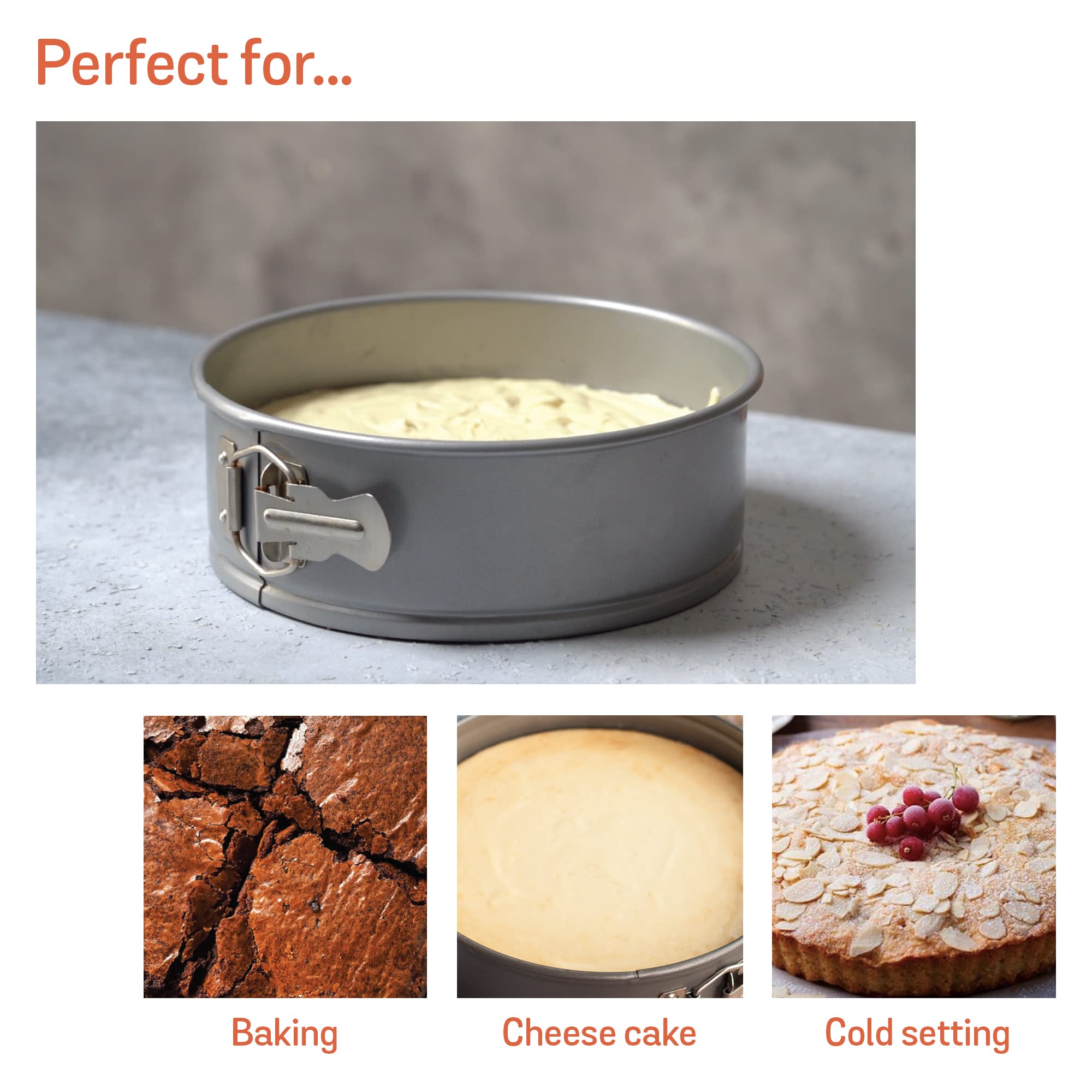 Meyer Bakemaster Carbon Steel Non Stick Springform Cake Tin | Baking Pan | Round Cake Mould | Cake Tin Small | Cake Tray for Baking | Removable Cake Mould | Spring Form pan, 18cm, Grey 1