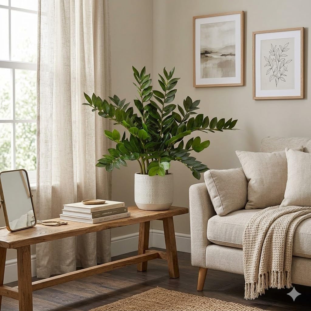 Artificial ZZ Plant for Indoor Decor 34" Fake Plant Potted Plastic Plants for Home Office Desk Farmhouse Room Bathroom Decor