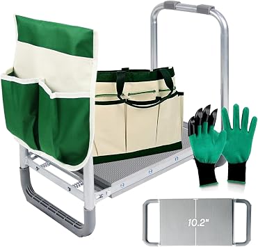 Multifunctional Garden Kneeler and seat Heavy Duty,Foldable Garden Bench for Kneeling and Sitting with Soft EVA Kneeling Pad and Large Tool Bag for Gardening Lovers